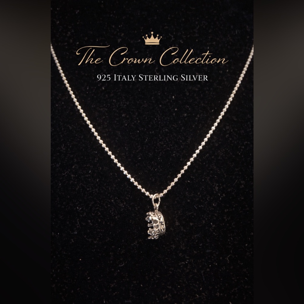 925 Italy Sterling Silver Crown Necklace 20” Dainty Royal Pendant